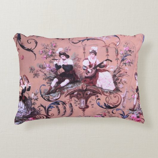 ヴィンテージフランスのピンクトワビクトリアンイルスタイルフローラ アクセントクッション (正面)