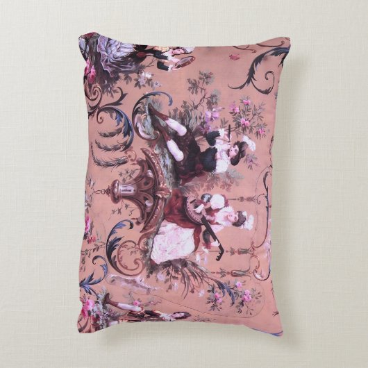 ヴィンテージフランスのピンクトワビクトリアンイルスタイルフローラ アクセントクッション (裏面(縦))