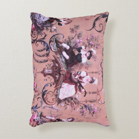ヴィンテージフランスのピンクトワビクトリアンイルスタイルフローラ アクセントクッション (正面(垂直))