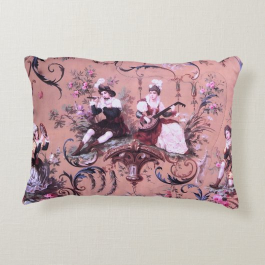 ヴィンテージフランスのピンクトワビクトリアンイルスタイルフローラ アクセントクッション (裏面)