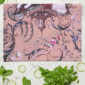 ヴィンテージフランスのピンクトワビクトリアンイルスタイルフローラ キッチンタオル (折り畳み)