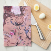 ヴィンテージフランスのピンクトワビクトリアンイルスタイルフローラ キッチンタオル (四つ折り)