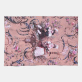 ヴィンテージフランスのピンクトワビクトリアンイルスタイルフローラ キッチンタオル (横)
