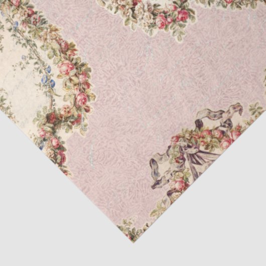 ヴィンテージフランスのピンクローズフローラガーランドデクページ 薄葉紙 (詳細)
