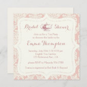 ヴィンテージフランスのピンク+クリームダマスクブライダルティーパーティー 招待状 (正面/裏面)