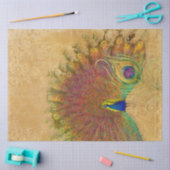 ヴィンテージフランスのピーコックフェザー金ゴールドフローラダマスク 薄葉紙 (クラフト)