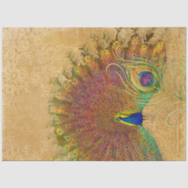 ヴィンテージフランスのピーコックフェザー金ゴールドフローラダマスク 薄葉紙