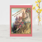 ヴィンテージフランスのファッションと城誕生日 カード (黄色い花)