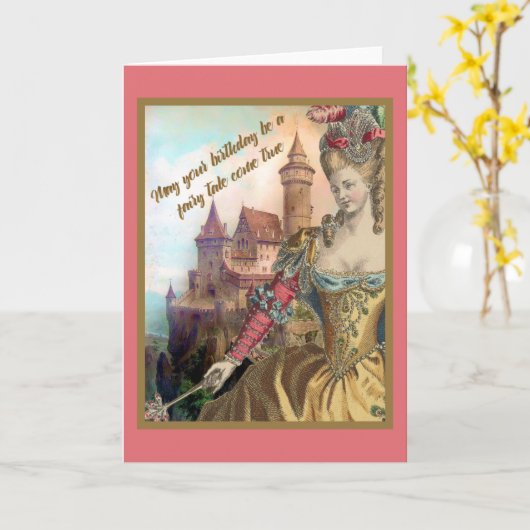 ヴィンテージフランスのファッションと城誕生日 カード (黄色い花)