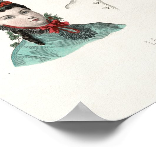 ヴィンテージフランスのファッションイラストレーション帽子をかぶった女性 ポスター (角)