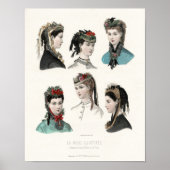 ヴィンテージフランスのファッションイラストレーション帽子をかぶった女性 ポスター (正面)