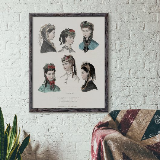 ヴィンテージフランスのファッションイラストレーション帽子をかぶった女性 ポスター