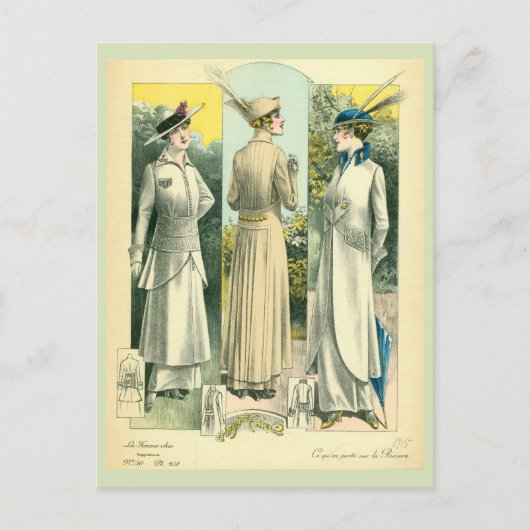 ヴィンテージフランスのファッションスケッチ ポストカード (正面)