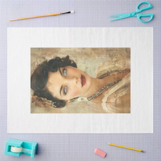 ヴィンテージフランスのフラッパーレディーデクページ 薄葉紙 (クラフト)