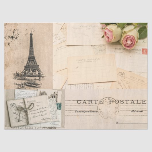 ヴィンテージフランスのフランスの切り離し素朴切り 薄葉紙 (正面)