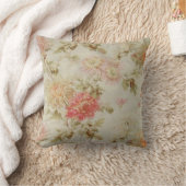 ヴィンテージフランスのフローラと1800年代のチキング クッション (ブランケット)