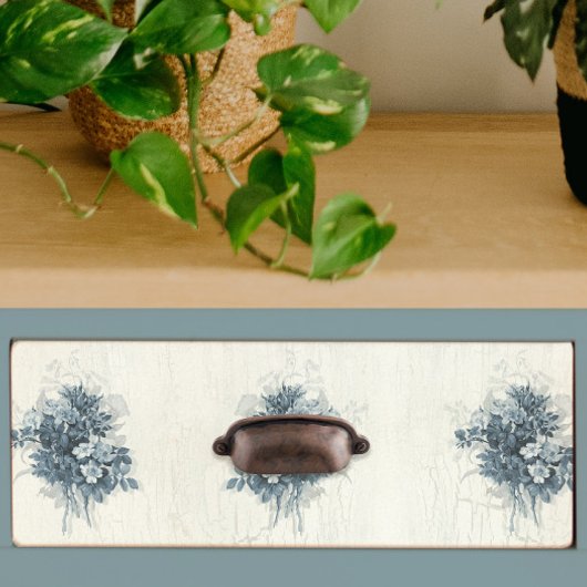 ヴィンテージフランスのフローラの青と白の切り離し 薄葉紙