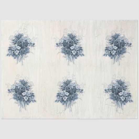 ヴィンテージフランスのフローラの青と白の切り離し 薄葉紙 (正面)