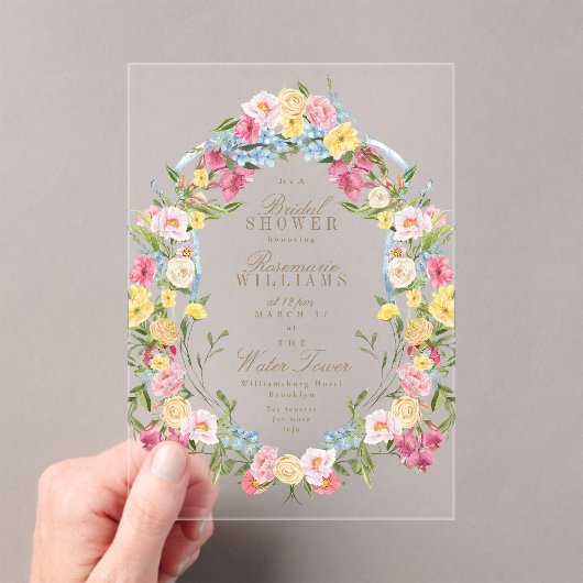 ヴィンテージフランスのフローラクレストブライダルシャワー アクリル招待状 (インサイチュ (ポータブル))