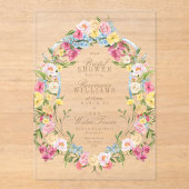 ヴィンテージフランスのフローラクレストブライダルシャワー アクリル招待状 (正面)