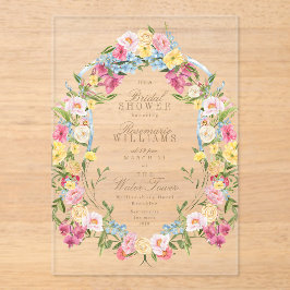 ヴィンテージフランスのフローラクレストブライダルシャワー アクリル招待状