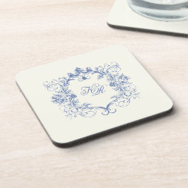 ヴィンテージフランスのフローラダブルモノグラム結婚ズ コースター