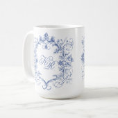 ヴィンテージフランスのフローラダブルモノグラム結婚ズ コーヒーマグカップ (正面左)