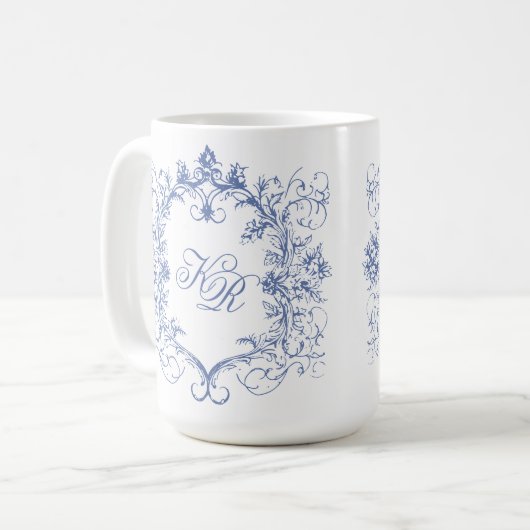 ヴィンテージフランスのフローラダブルモノグラム結婚ズ コーヒーマグカップ (正面左)