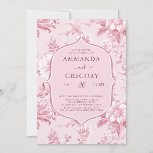 ヴィンテージフランスのフローラトイルピ結婚ンク 招待状 (正面)