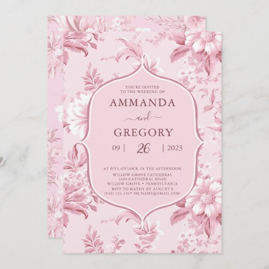 ヴィンテージフランスのフローラトイルピ結婚ンク 招待状 (正面/裏面)