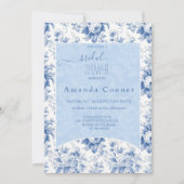 ヴィンテージフランスのフローラトイルブルーブライダルシャワー 招待状 (正面)