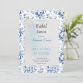 ヴィンテージフランスのフローラトイルブルーブライダルシャワー 招待状 (スタンド正面)