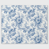 ヴィンテージフランスのフローラトイルブルーラッピング紙 ラッピングペーパー (フラット)