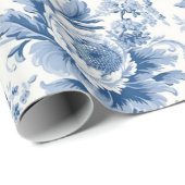 ヴィンテージフランスのフローラトイルブルーラッピング紙 ラッピングペーパー (ロールコーナー)