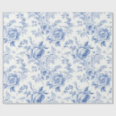 ヴィンテージフランスのフローラトイルブルーラッピング紙 ラッピングペーパー (フラット)