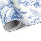 ヴィンテージフランスのフローラトイルブルーラッピング紙 ラッピングペーパー (ロールコーナー)