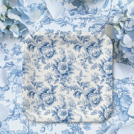 ヴィンテージフランスのフローラトイルブルー紙プレート ペーパープレート