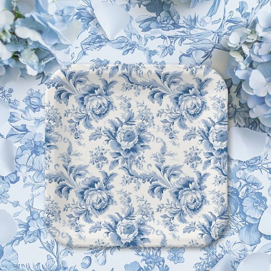 ヴィンテージフランスのフローラトイルブルー紙プレート ペーパープレート