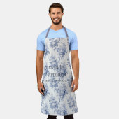 ヴィンテージフランスのフローラトイルブルー エプロン (着用した状態)