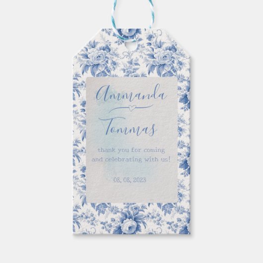 ヴィンテージフランスのフローラトイルブルー ギフトタグ (正面)