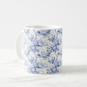 ヴィンテージフランスのフローラトイルブルー コーヒーマグカップ (正面左)