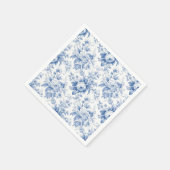 ヴィンテージフランスのフローラトイルブルー スタンダードカクテルナプキン (角)