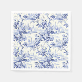 ヴィンテージフランスのフローラトイルブルー スタンダードカクテルナプキン