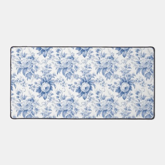 ヴィンテージフランスのフローラトイルブルー デスクマット (正面)