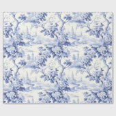 ヴィンテージフランスのフローラトイルブルー ラッピングペーパー (フラット)