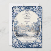 ヴィンテージフランスのフローラトイル結婚ブルーの侵入 招待状 (正面)