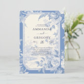 ヴィンテージフランスのフローラトイル結婚ブルー 招待状 (スタンド正面)