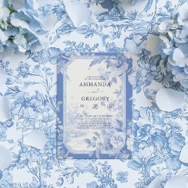 ヴィンテージフランスのフローラトイル結婚ブルー 招待状