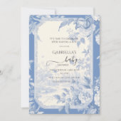 ヴィンテージフランスのフローラトイレブルーベビーシャワー 招待状 (正面)