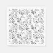 ヴィンテージフランスのフローラファンタジートイルブラック スタンダードカクテルナプキン (正面)